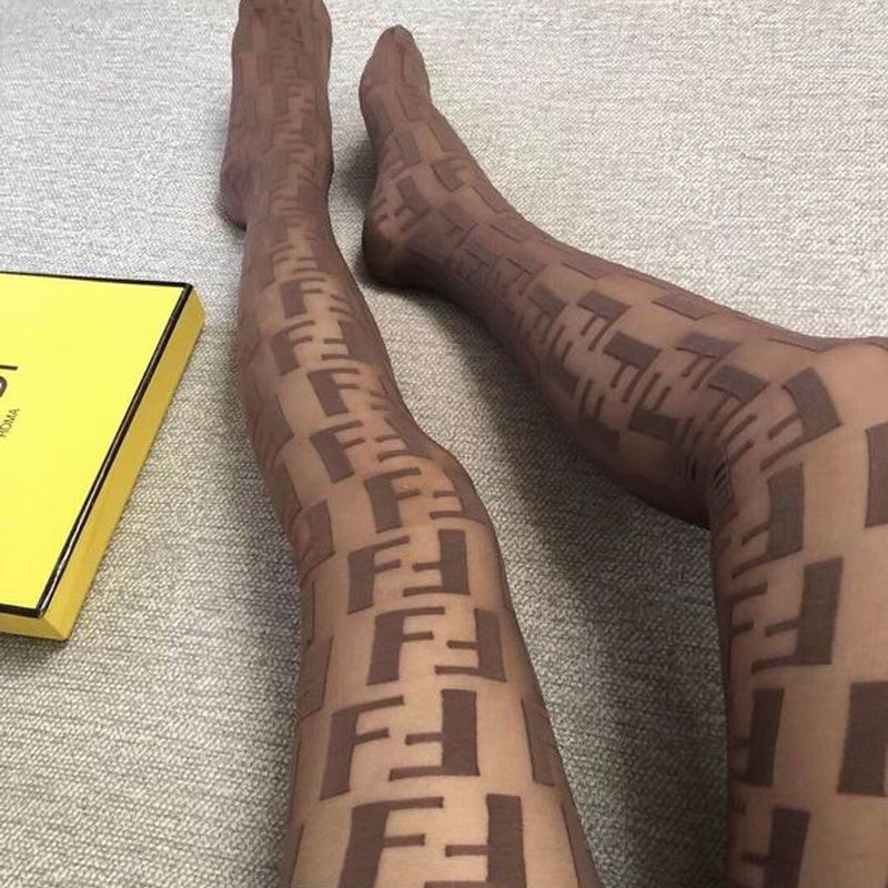 Affordable Fendi Pantyhose In FF Motif Nylon Khaki