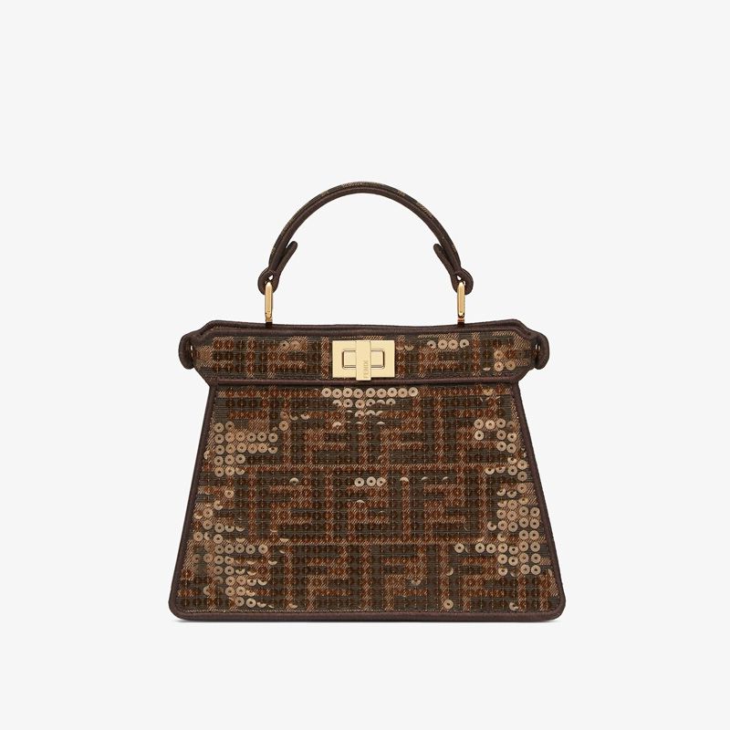 HOT Fendi Petite Peekaboo ISeeU Bag In FF Motif Fabric with Sequins Brown