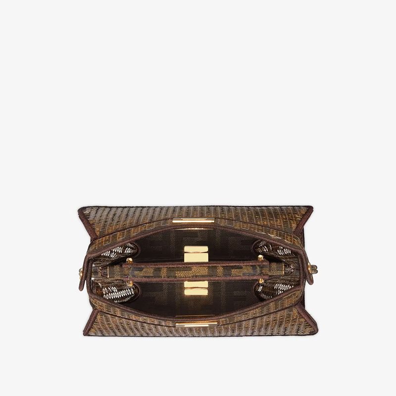 HOT Fendi Petite Peekaboo ISeeU Bag In FF Motif Fabric with Sequins Brown