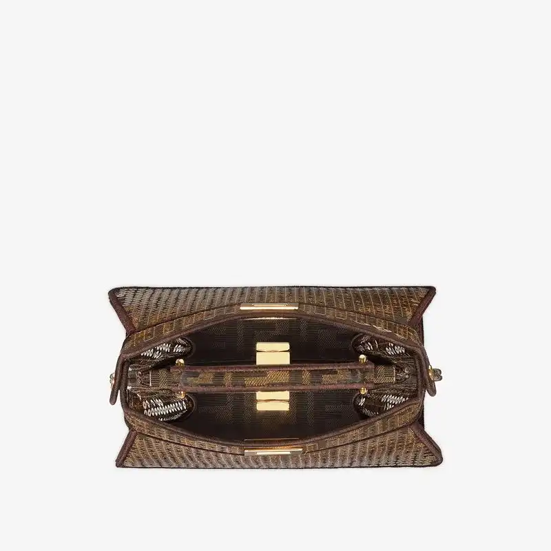 Affordable Fendi Petite Peekaboo ISeeU Bag In FF Motif Fabric with Sequins Brown