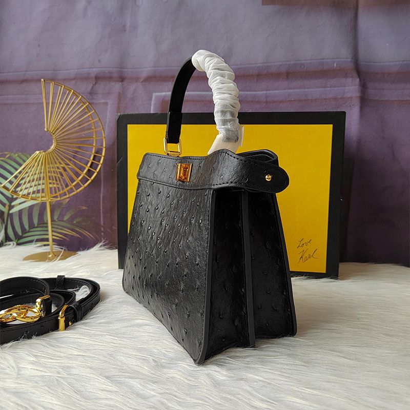 HOT Fendi Petite Peekaboo ISeeU Bag In Ostrich Leather Black