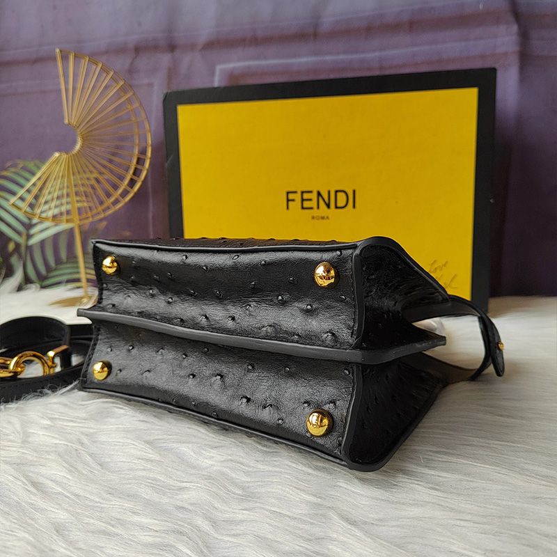 HOT Fendi Petite Peekaboo ISeeU Bag In Ostrich Leather Black