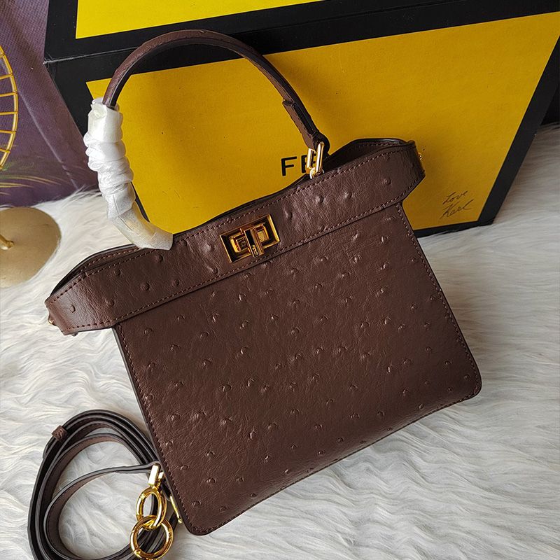 HOT Fendi Petite Peekaboo ISeeU Bag In Ostrich Leather Coffee