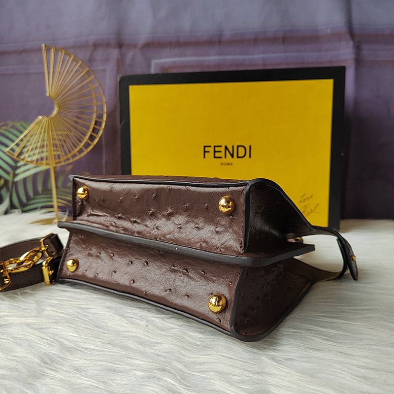 HOT Fendi Petite Peekaboo ISeeU Bag In Ostrich Leather Coffee