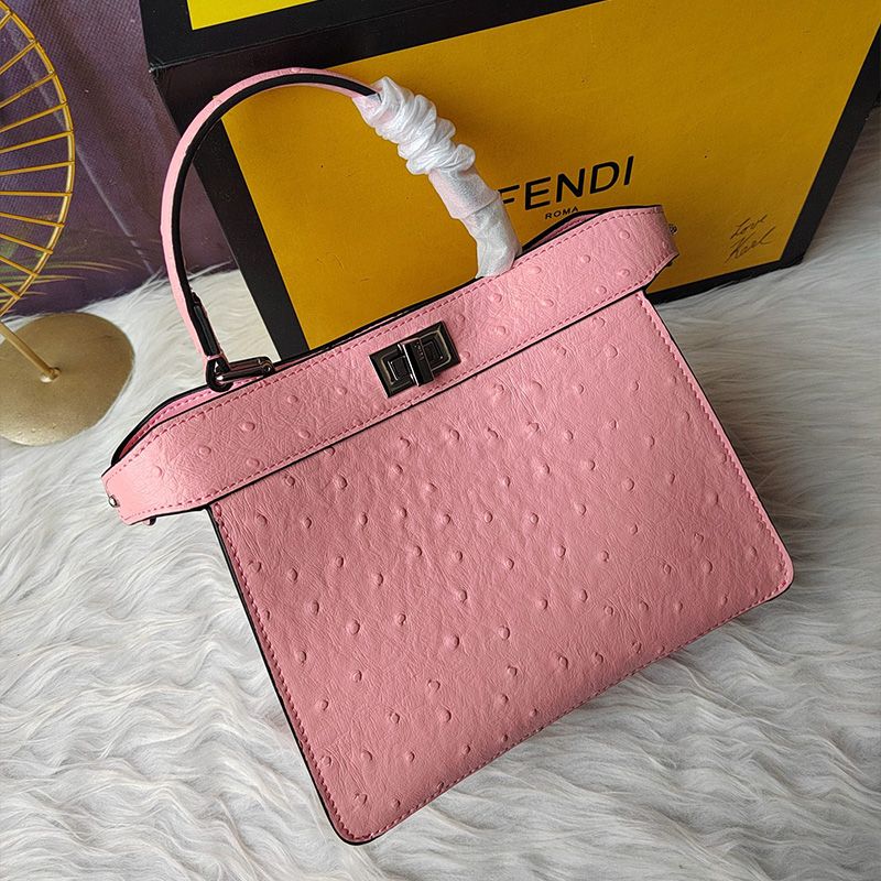 Affordable Fendi Petite Peekaboo ISeeU Bag In Ostrich Leather Pink