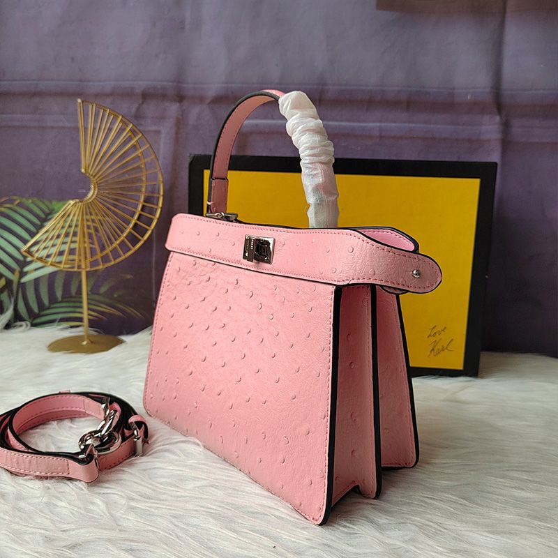 Affordable Fendi Petite Peekaboo ISeeU Bag In Ostrich Leather Pink