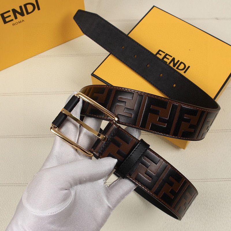 Affordable Fendi Pin Buckle Belt In FF Motif Nappa Leather Brown Gold