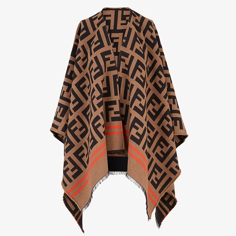 Affordable Fendi Poncho In FF Motif Wool and Silk Brown