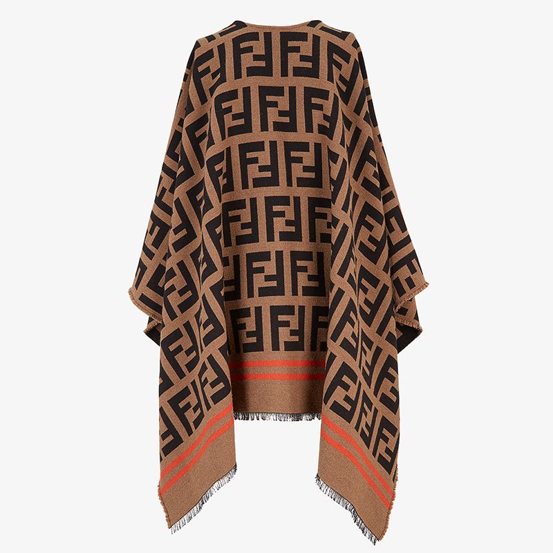 Affordable Fendi Poncho In FF Motif Wool and Silk Brown