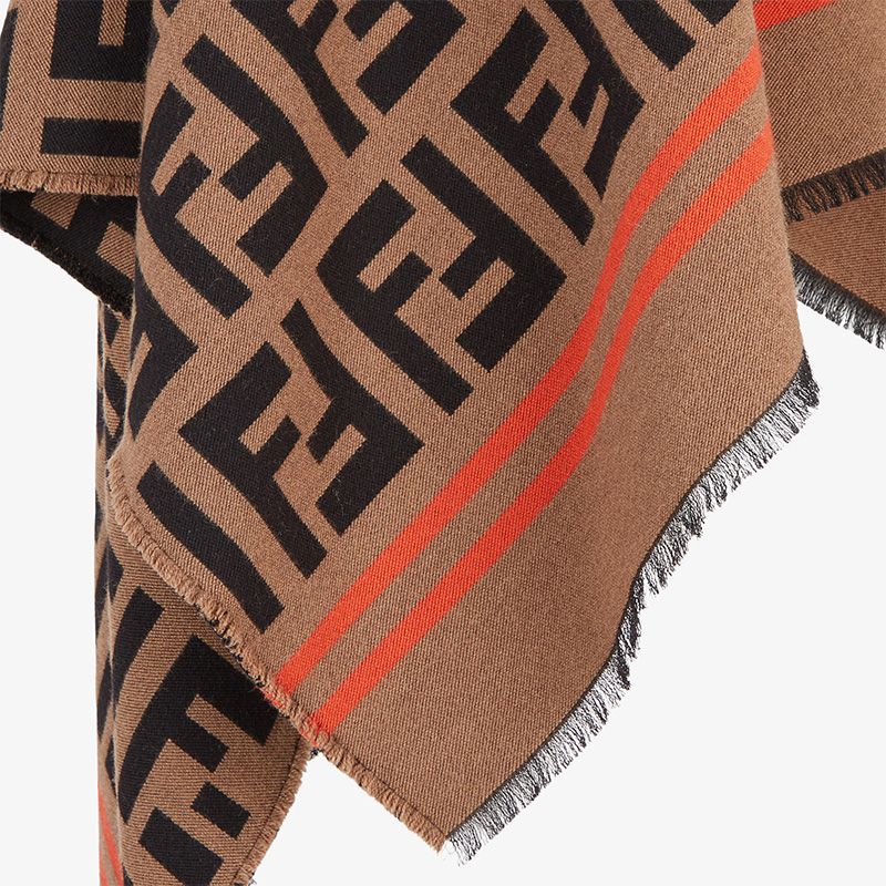 Affordable Fendi Poncho In FF Motif Wool and Silk Brown