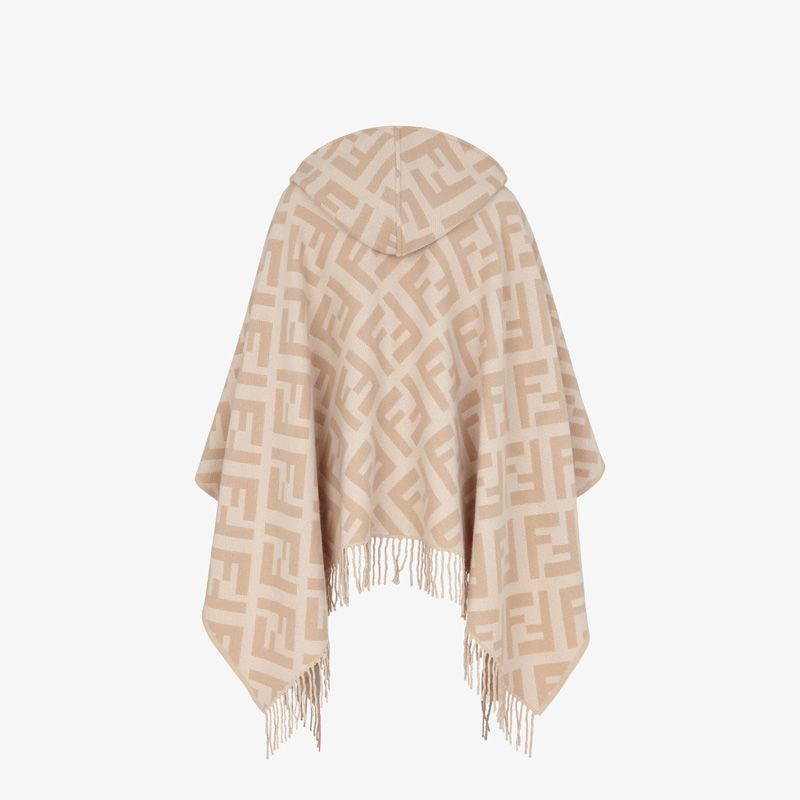 Affordable Fendi Poncho with Hood In FF Motif Cashmere Beige