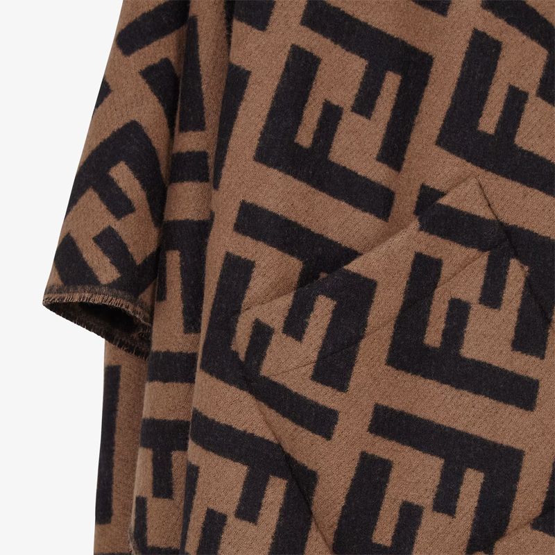 Affordable Fendi Poncho with Hood In FF Motif Cashmere Brown