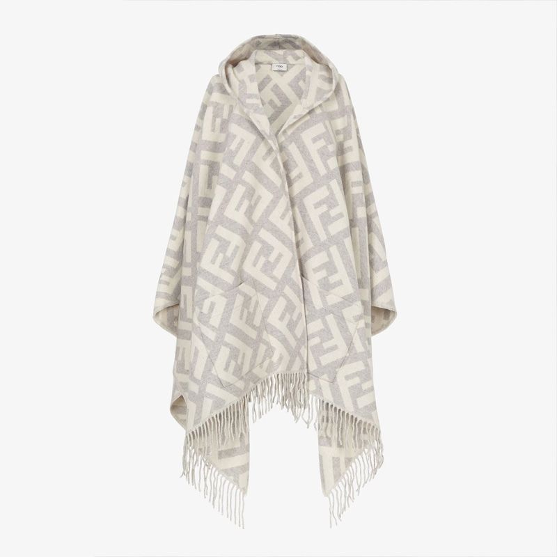 Affordable Fendi Poncho with Hood In FF Motif Cashmere Grey