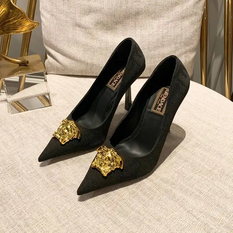 Affordable Fendi Pumps Women Fendace FF Fabric Black HOT SALE