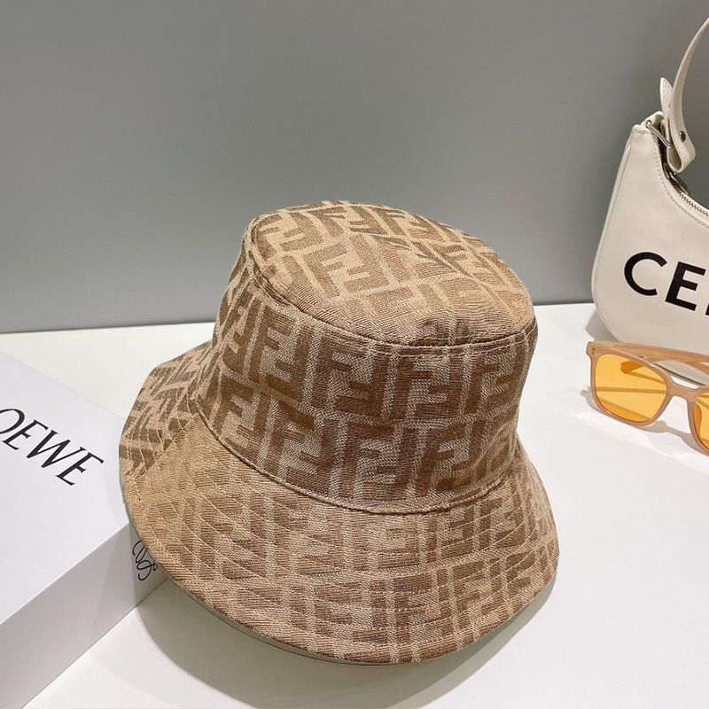 Affordable Fendi Reversible Bucket Hat In FF Motif Cotton Khaki Beige