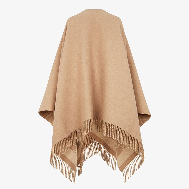 Affordable Fendi Reversible Poncho In Karl Motif Wool and Cashmere Beige