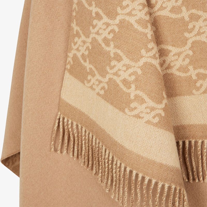 Affordable Fendi Reversible Poncho In Karl Motif Wool and Cashmere Beige