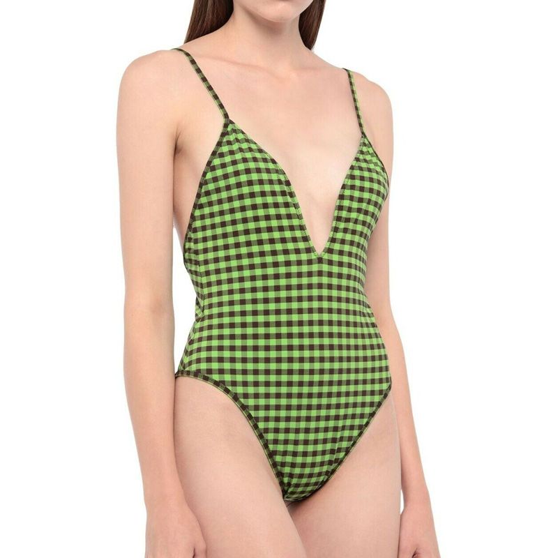 Affordable Fendi Reversible Swimsuit with Straps Women Checkered FF Motif Lycra Green Brown