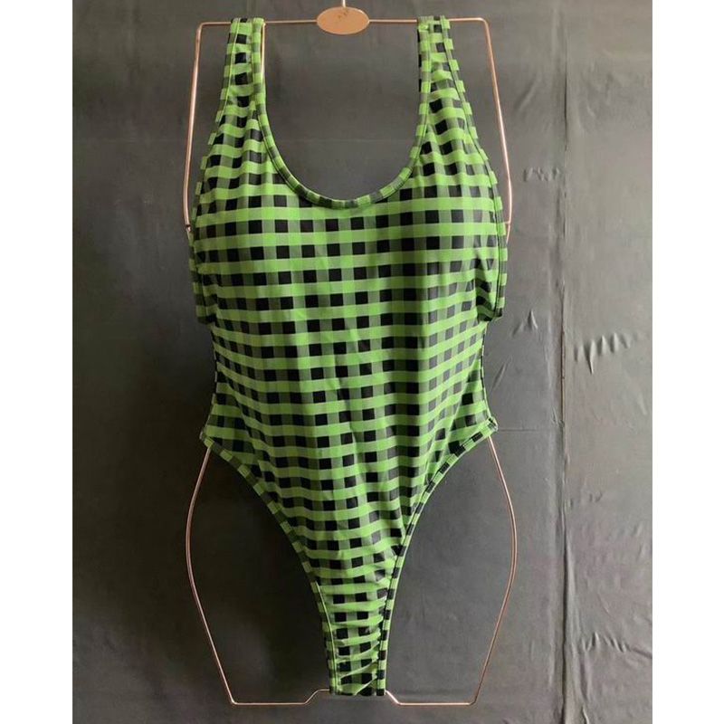 Affordable Fendi Reversible Swimsuit Women Checkered FF Motif Lycra Green Brown