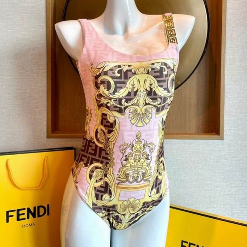 Affordable Fendi Reversible Swimsuit Women Fendace Baroque Motif Lycra Pink Brown