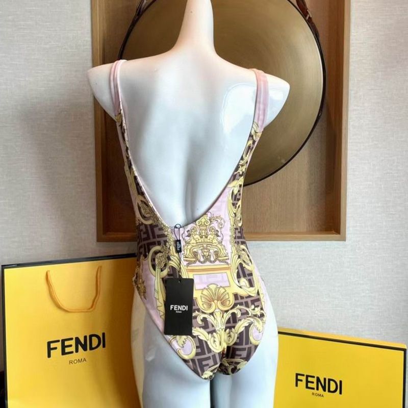 Affordable Fendi Reversible Swimsuit Women Fendace Baroque Motif Lycra Pink Brown