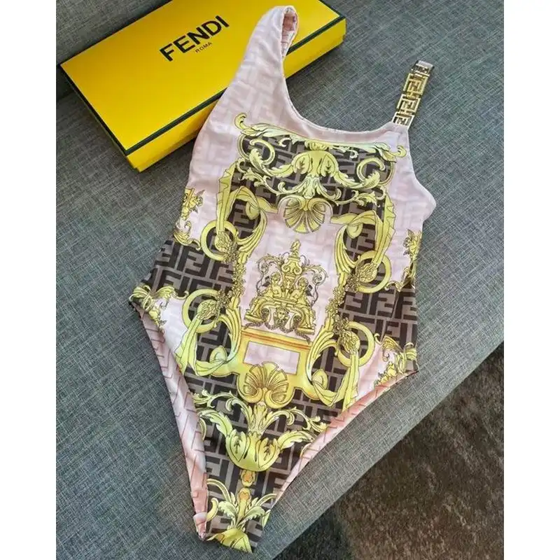 Affordable Fendi Reversible Swimsuit Women Fendace Baroque Motif Lycra Pink Brown