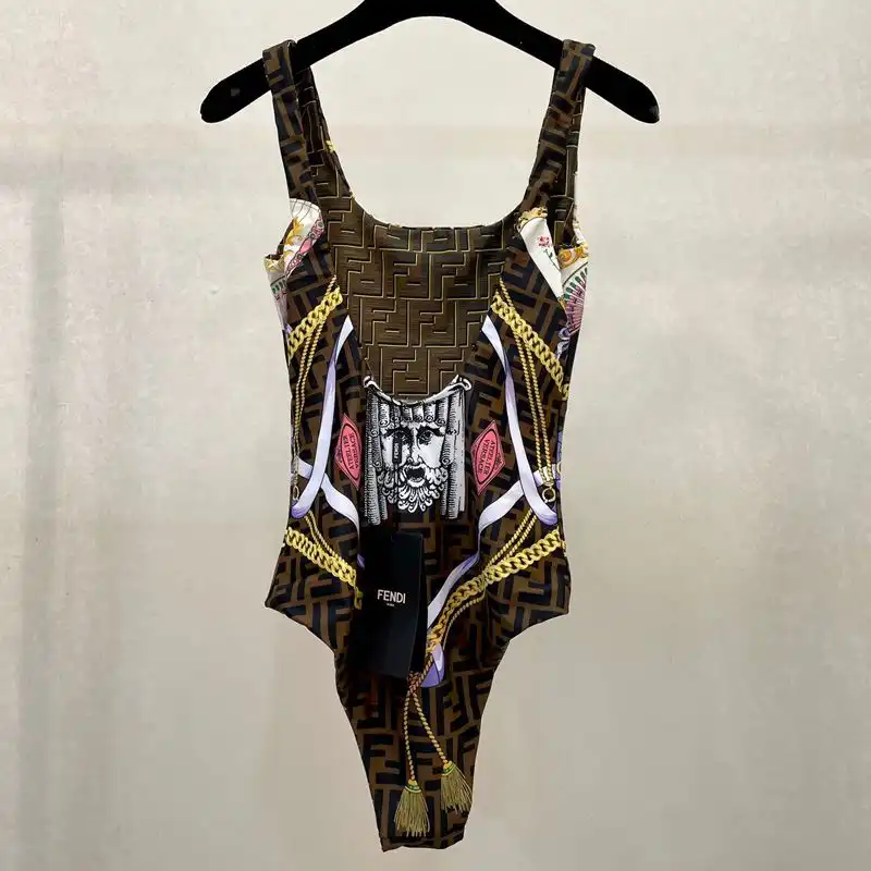 Affordable Fendi Reversible Swimsuit Women Fendace FF Motif Lycra Brown