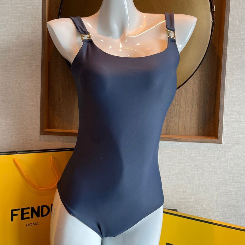 Affordable Fendi Reversible Swimsuit Women FF Motif Lycra Navy Blue Brown