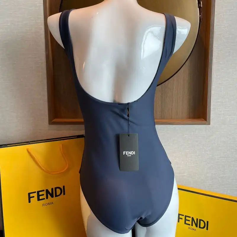 Affordable Fendi Reversible Swimsuit Women FF Motif Lycra Navy Blue Brown