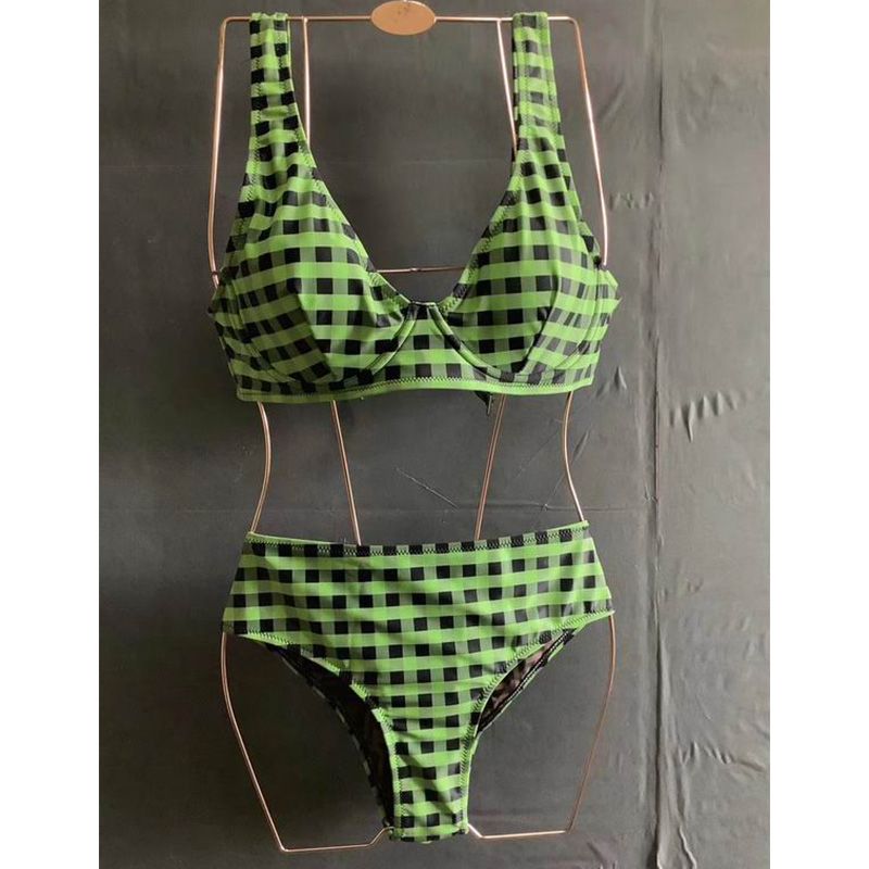 Affordable Fendi Reversible Underwear Set Women Checkered FF Motif Lycra Green Brown