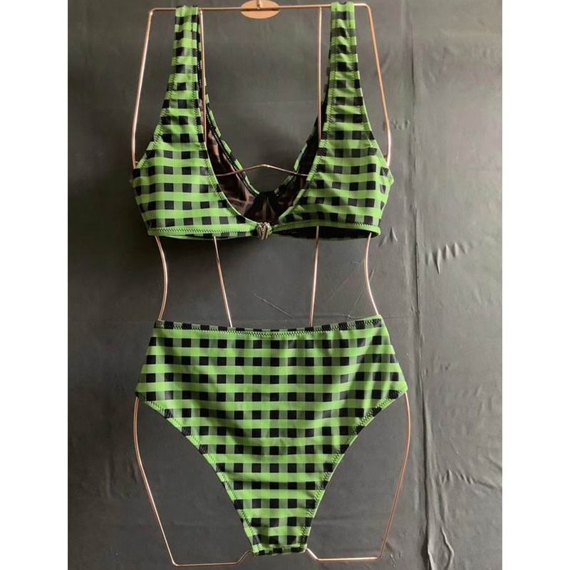 Affordable Fendi Reversible Underwear Set Women Checkered FF Motif Lycra Green Brown