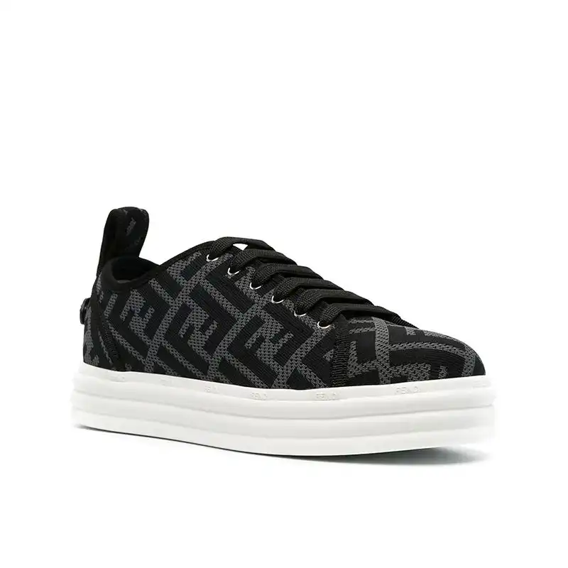 Fendi Rise Sneakers Women FF Motif Fabric Black HOT SALE