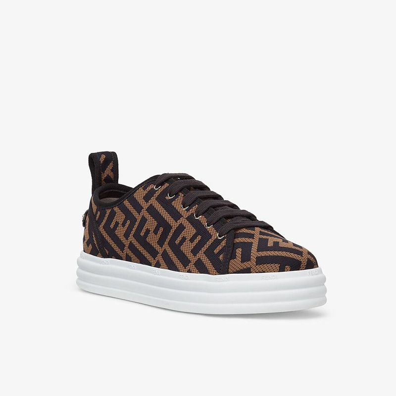 Affordable Fendi Rise Sneakers Women FF Motif Fabric Brown