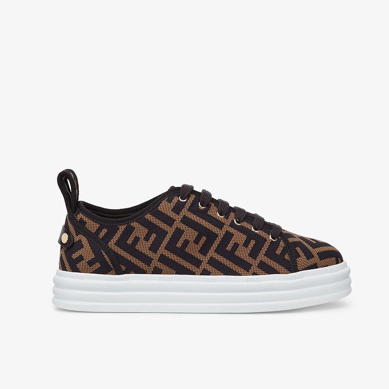 Affordable Fendi Rise Sneakers Women FF Motif Fabric Brown