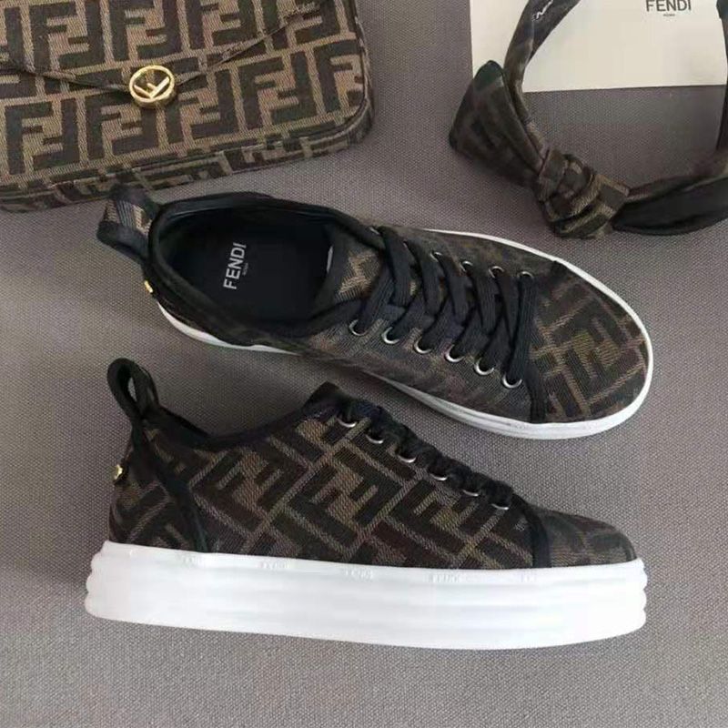 Affordable Fendi Rise Sneakers Women FF Motif Fabric Coffee