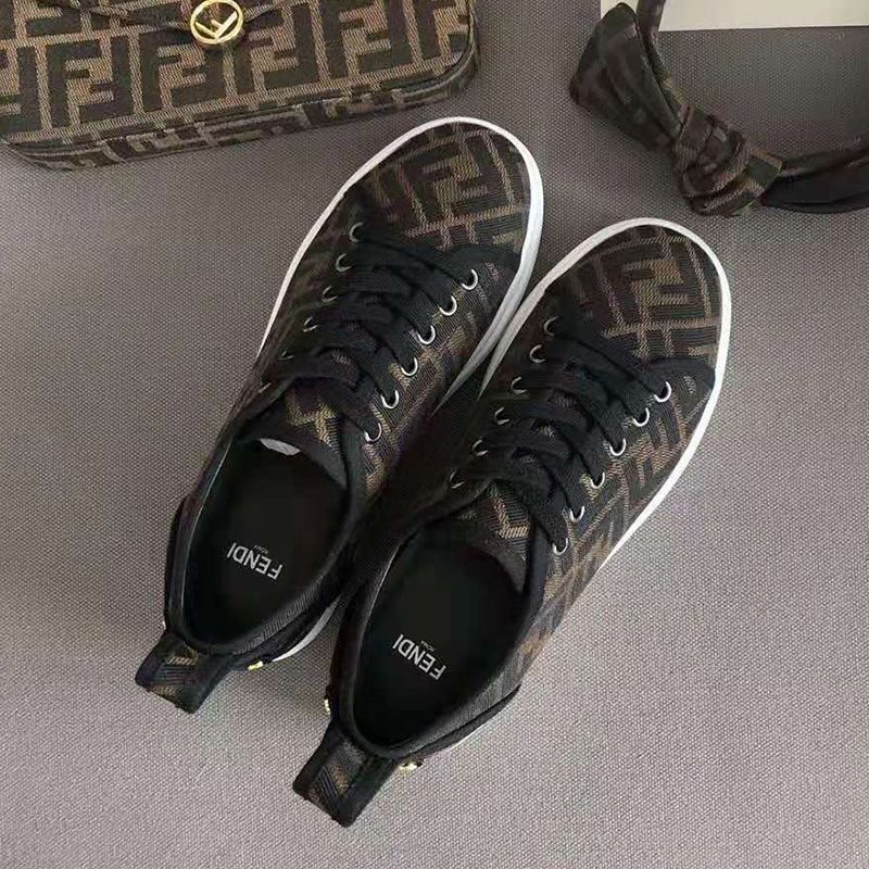 Affordable Fendi Rise Sneakers Women FF Motif Fabric Coffee