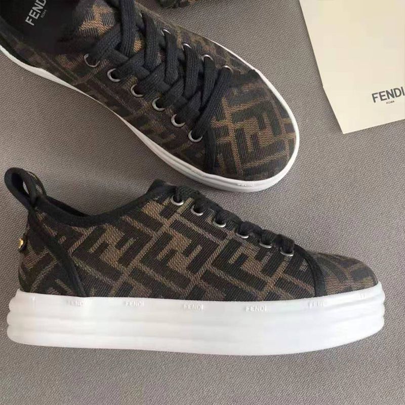 Affordable Fendi Rise Sneakers Women FF Motif Fabric Coffee