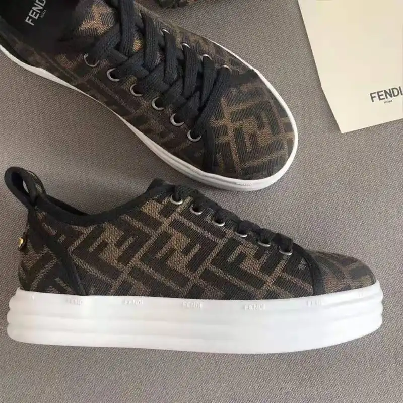 Affordable Fendi Rise Sneakers Women FF Motif Fabric Coffee HOT SALE