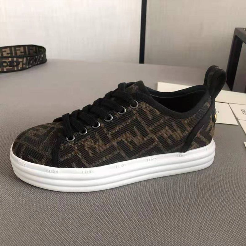 Affordable Fendi Rise Sneakers Women FF Motif Fabric Coffee