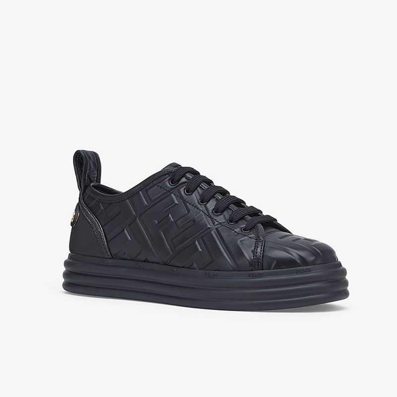 Affordable Fendi Rise Sneakers Women FF Motif Nappa Leather Black