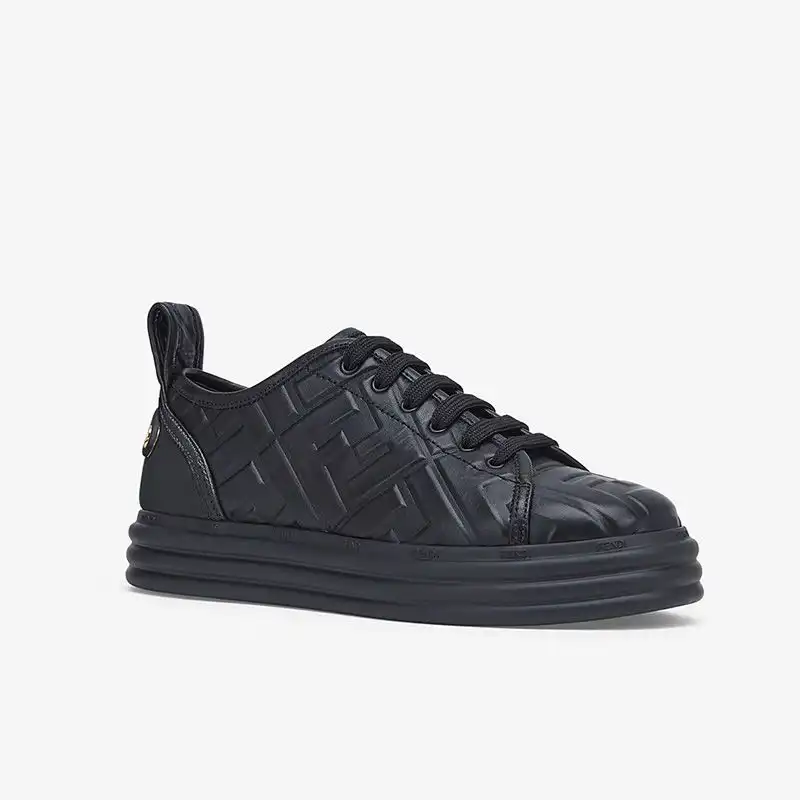 Fendi Rise Sneakers Women FF Motif Nappa Leather Black HOT SALE