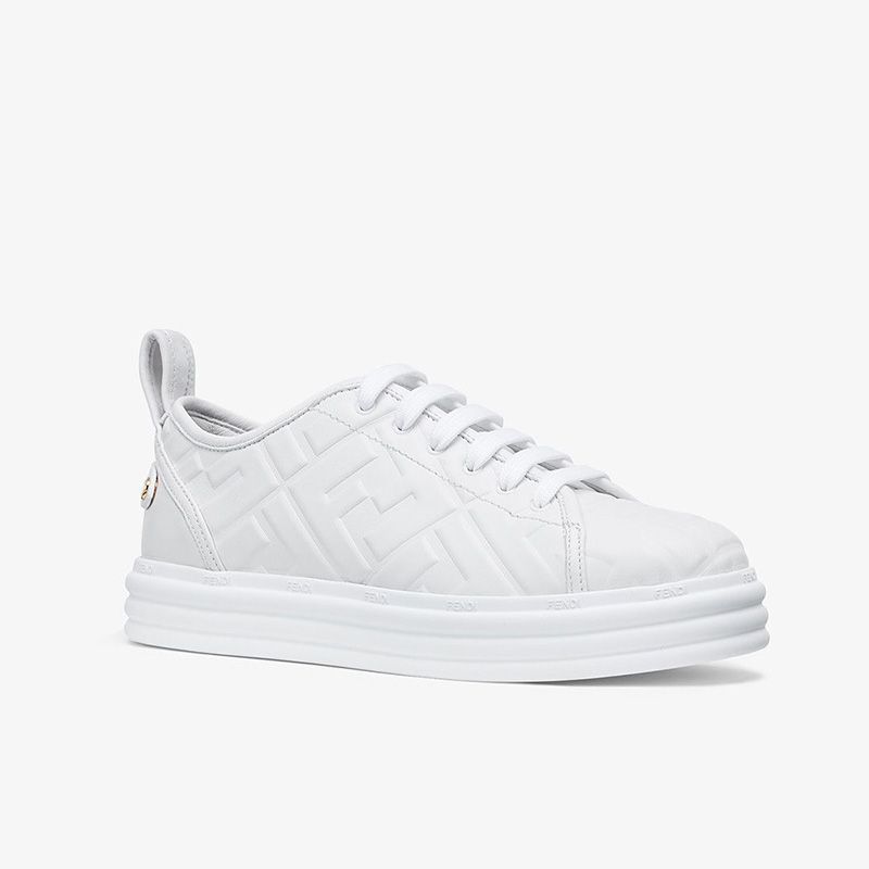 Affordable Fendi Rise Sneakers Women FF Motif Nappa Leather White