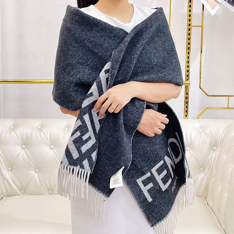 Affordable Fendi Roma Logo Scarf In Cashmere and Wool Black