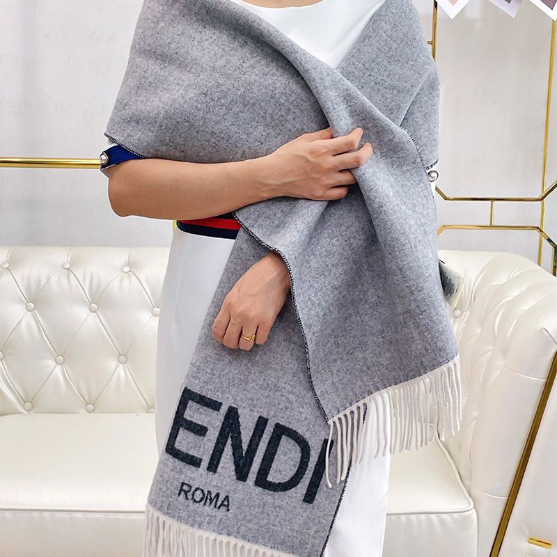 Affordable Fendi Roma Logo Scarf In Cashmere and Wool Grey