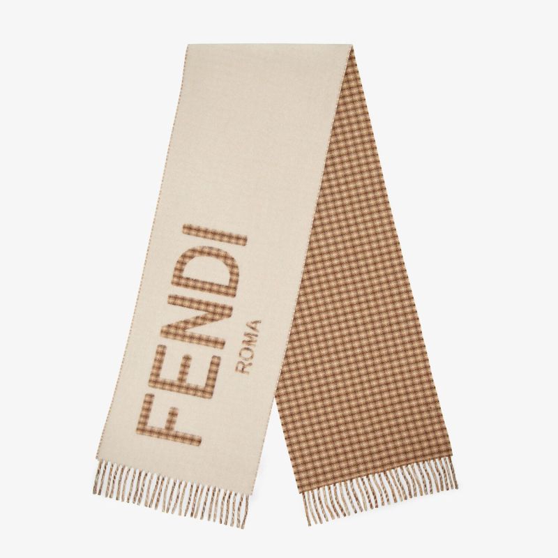 Affordable Fendi Roma Logo Scarf In Wool and Cashmere Beige