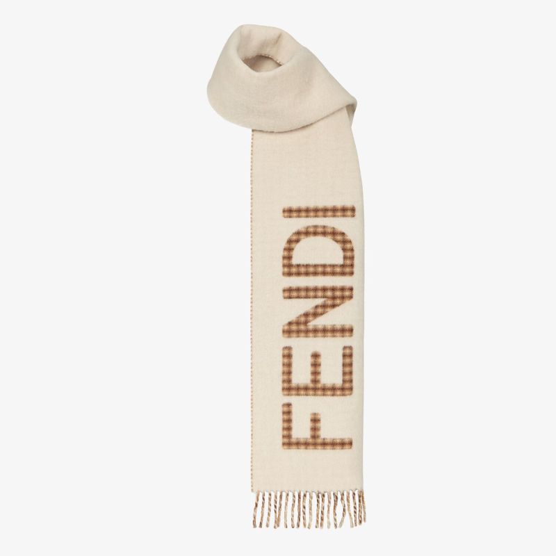 Affordable Fendi Roma Logo Scarf In Wool and Cashmere Beige