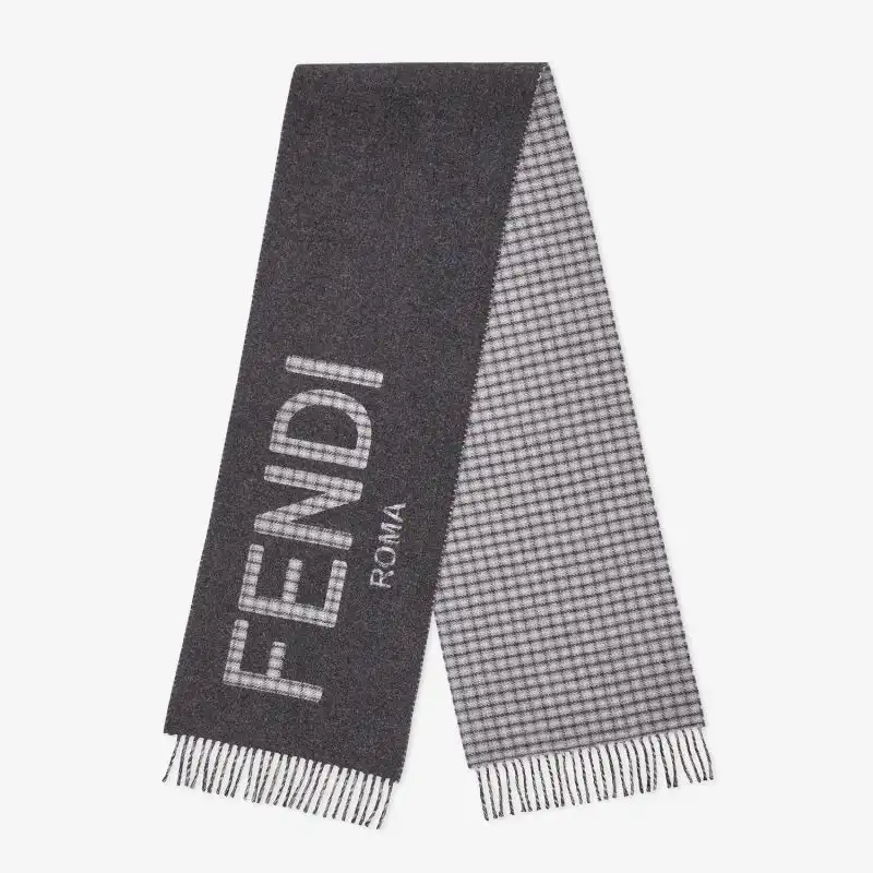 Fendi Roma Logo Scarf In Wool and Cashmere Grey HOT SALE