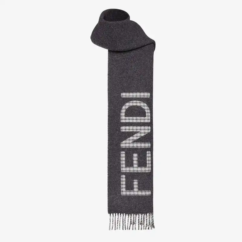 Affordable Fendi Roma Logo Scarf In Wool and Cashmere Grey