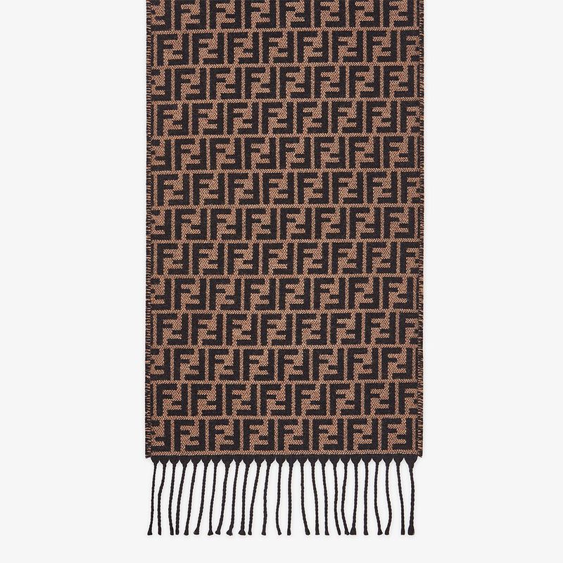 Affordable Fendi FF Rectangular Scarf Man In Wool Brown