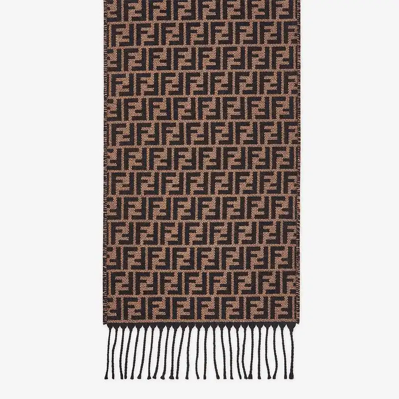 Fendi FF Rectangular Scarf Man In Wool Brown HOT SALE